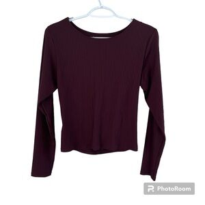 Victoria Sport Deep Plum Long Sleeve Crossback Activewear Top size Women's L